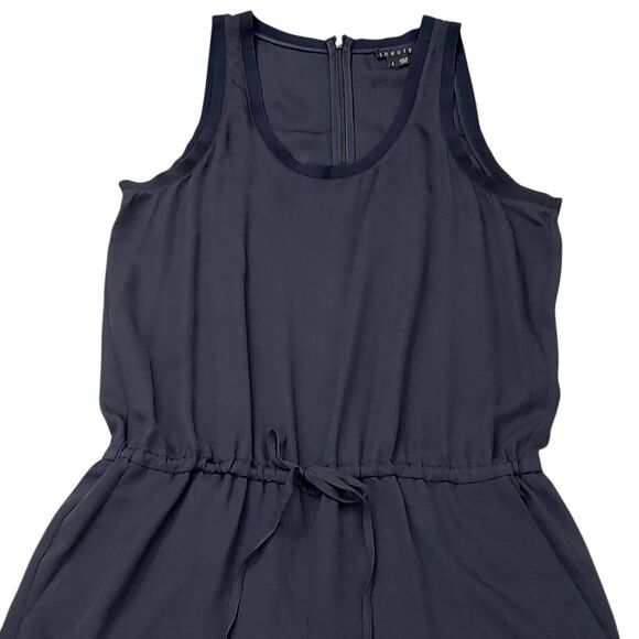 Theory Jumpsuit Womens 6 Navy Silk Sleeveless Tie Front Straight Leg Relaxed Fit - Picture 3 of 14
